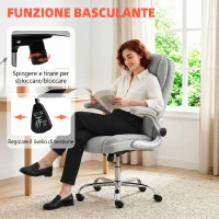 HOMCOM Sedia da Ufficio Ergonomica Effetto Velluto Bianco Crema con Braccioli Ribaltabili, 68x69x110-118 cm(m-8)