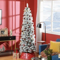 HOMCOM Künstlicher Weihnachtsbaum, flammenhemmend, mit Kunstschnee, schlank, Stahlfuß, 75 x 210 cm, Grün(m-8)