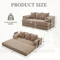Cozy Compressible Folding Sofa with Detachable Metal Frame, Soft Modular Sectional Couch for Small Apartment, 110L x 33W x 33H cm, Khaki(m-3)