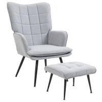 HOMCOM Armchair with Footstool, Living Room Chair, Linen Accent Chair for Bedroom, Home Study, Light Grey(m-11)