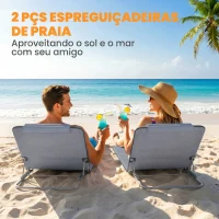 Outsunny Conjunto de 2 Esteiras com Encosto Reclinável Apoio para Cabeça e Bolsa de Transporte 134x48x33-43 cm Cinzento(m-4)