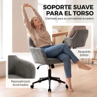 HOMCOM Silla de Oficina de Chenilla con Ruedas Función Basculante Altura Ajustable Acolchado Grueso para Casa Oficina Gris(m-6)