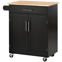 HOMCOM Carrello da Cucina con Cassetto e Armadietto 2 Ante, Ruote e Barra Laterale, 83x45x91.5cm, Nero(m-11)