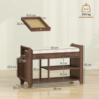 HOMCOM Shoe Bench 2-Tier Boot Section Entryway Storage Bench Cushioned Seat 80 x 30 x 50 cm Dark Brown and Cream(m-3)