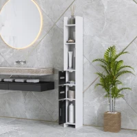 kleankin Colonna Bagno con 3 Mensole e 3 Armadietti, in Legno, 15x17x120 cm, Bianco e Nero(m-2)