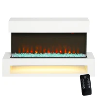 HOMCOM Elektro-Kamin mit 11 Flammenfarben, 10 Kristallbett-Farben, 1000W/2000W, Fernbedienung, vielseitig einsetzbar, Weiß(m-11)