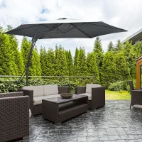 Outsunny 3m Cantilever Parasol Featuring Easy Lever, Patio Umbrella with Crank Handle, Cross Base, and 6 Metal Ribs, Outdoor Sun Shades for Garden with 360° Rotation, Grey(m-10)