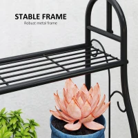 Outsunny 3 Tier Plant Stand with Hanging Rod and Hooks, Metal Plant Rack Shelf, Ladder Flower Pot for Indoor Outdoor Porch Balcony Living Room Bedroom, Black(m-6)