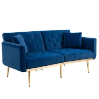 Modern 2-Seater Sofa Bed with 3-Position Adjustable Backrest, Soft Velvet Convertible Couch for Living Room, 72.5L x 165W x 75H cm, Navy(m-2)
