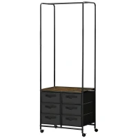 HOMCOM Meuble dressing penderie style industriel avec 6 tiroirs en tissu et 4 roulettes 63,5 x 40 x 172,5 cm noir marron(m-11)