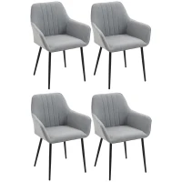 HOMCOM 4er Set Esszimmerstühle Essstühle Polsterstuhl mit atmungsaktivem Leinenbezug Wohnzimmerstuhl Sessel Küchenstuhl mit Rückenlehne Armlehne Leinen Hellgrau 59,5 x 56,5 x 81 cm(m-1)