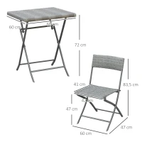 Outsunny Polyrattan Bistroset für 2 Personen Sitzgruppe Rattan Gartenmöbel Set Garnitur Grau(m-3)
