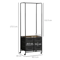 HOMCOM Industrial Hanging Clothes Rail, Clothes Rack with 6 Fabric Drawers, Open Wardrobe Organiser for Hallway, Bedroom and Closet, Rustic Brown(m-3)