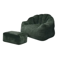 Oversized Bean Bag Chair with Full-Body Segmented Support, Ergonomic Lounger for Gaming, Reading or Napping, 86.5L x 99W x 64.5H cm, Green(m-2)