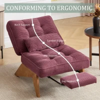 Cozy Reclining Accent Chair with Foldable Ottoman and Lumbar Pillow, Soft Adjustable Lounger for Living Room, 127L x 73W x 90H cm, Wine Red(m-5)