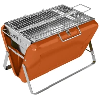 Outsunny Charcoal BBQ Grill Portable Stainless Steel Barbecue with Tilting Grate for Camping Picnic Garden Orange(m-1)