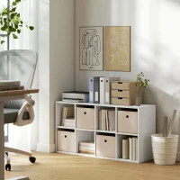 HOMCOM Estante Cubo Estante de Armazenamento Horizontal ou Vertical com 8 Compartimentos e 4 Gavetas de Tecido 53,7x30x79,8 cm Branco e Bege(m-10)