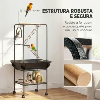 PawHut Parque de Jogos para Pássaros com Rodas Escadas Baloiço Protetor de Sementes Bandeja Comedouros Poleiros 63x63x163 cm(m-7)