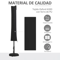 Outsunny Funda para Sombrilla de Jardín Funda Protectora Impermeable de Tela Oxford 420D con Cremallera 178x25/35 cm Negro(m-4)