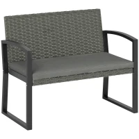 Outsunny Two-Seater Rattan Garden Bench - Light Grey(m-1)