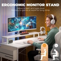 HOMCOM L Shaped Gaming Desk Reversible Power Outlets Corner Desk Storage Drawers Monitor Shelf 150 cm White(m-7)