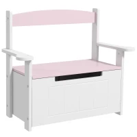 AIYAPLAY Baú de Brinquedos Infantil Banco de Armazenamento para Crianças com Encosto e Tampa Amortecida 68,5x34x58 cm Rosa e Branco(m-1)