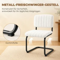 HOMCOM Esszimmerstühle 2er Set modern Freischwinger Stuhl mit hoher Rückenlehne, Teddyfleece-Optik für Küche, Esstisch Creme(m-5)