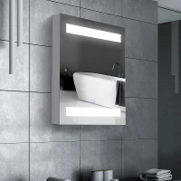 HOMCOM Armadietto Pensile da Bagno con 1 Anta, Specchio e Luci a LED | 2 Ripiani Interni | MDF Bianco (60 x 50 x 15cm)(m-2)