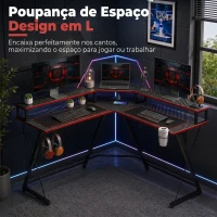 HOMCOM Secretária de Canto com Tomadas em Forma de L 128x128 cm com Suporte para Monitor Gancho e Suporte para Copos Preta(m-4)