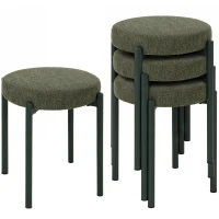 HOMCOM Set 4 taburete stivuibile cu picioare din oțel, aspect de in, pentru sufragerie, living, bucătărie, Verde închis(m-8)
