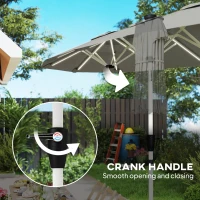 Outsunny 3 m Double-Sided Garden Parasol with LED Solar Lights, Tilt, Outdoor Extra Large Sun Umbrella with Crank Handle, Grey(m-8)