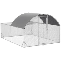 PawHut Galinheiro de Exterior Grande para 10-12 Galinhas de Aço Galvanizado com 2 Ambientes 380x280x195cm Prata(m-1)