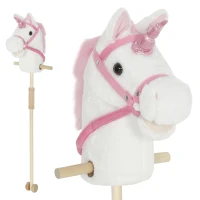 AIYAPLAY Cavallo con Bastone Unicorno per Bambini 24+ Mesi con Suoni Realistici e Ruote, 95x25x27 cm, Bianco(m-1)