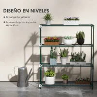 Outsunny Soporte para Macetas de 4 Niveles con Estructura de Acero para Jardín Patio 89x28x107 cm Verde Oscuro(m-4)