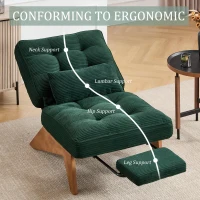 Cozy Reclining Accent Chair with Foldable Ottoman and Lumbar Pillow, Soft Adjustable Lounger for Living Room, 127L x 73W x 90H cm, Emerald(m-5)