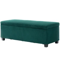 HOMCOM Banc de rangement bout de lit en velours côtelé avec couvercle, pour salon, chambre, entrée, 112 x 42 x 40 cm, vert(m-12)