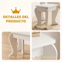 HOMCOM Tocador para Niños con Espejo y Taburete Tocador Infantil Tocador de Maquillaje para Niña de 3 a 6 Años con Cajón Blanco(m-6)