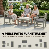Outsunny 4 Seater Wooden Garden Furniture Set with Loveseat, Armchairs, Table, Acacia Wood Garden Sofa Set, Light Grey(m-4)