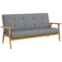 HOMCOM Dreisitzer-Polstersofa, Kautschukholz, 154,5 x 69,5 x 73 cm, Grau(m-12)