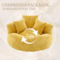 Plush Oversized Bean Bag Chair with High Back & 3 Pillows, Cozy Corduroy Floor Lounger Sofa for Living Room, 108L x 108W x 52H cm, Mustard Yellow(m-5)