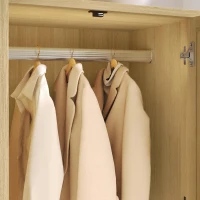 Rustic Oak Rattan Wardrobe with Clothes Rail and 2 Drawers, Wooden Armoire Closet Cabinet for Bedroom, 120L x 50W x 180H cm, Oak(m-8)