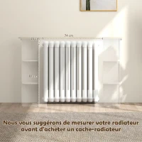 HOMCOM Cache-radiateur avec étagères de rangement ouvertes, couvercle de radiateur en bois à lattes, 124x19x83cm, blanc(m-4)