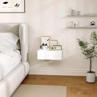 HOMCOM Floating Bedside Table, Wall-Mounted Nightstand with Storage Drawer, Small Side End Table for Bedroom, White(m-7)
