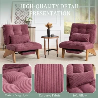 Cozy Reclining Accent Chair with Foldable Ottoman and Lumbar Pillow, Soft Adjustable Lounger for Living Room, 127L x 73W x 90H cm, Wine Red(m-7)