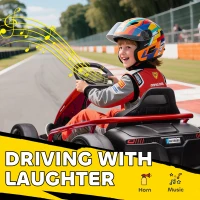HOMCOM Go-Kart electric 24 V pentru copii Până la 13 km/h Gokart cu funcție Drift, Drift-Kart cu 2 motoare pentru 8–12 ani Roșu(m-8)