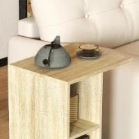 HOMCOM C-Shape End Table Unique Storage Unit w/ 2 Shelves 4 Wheels Freestanding Home Office Furniture Cabinet Square Studio Natural(m-8)