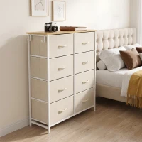 HOMCOM Chest of Drawers, Dresser with 8 Fabric Drawers, Tall Storage Unit with 4 Pockets and 2 Hooks Steel Frame, Beige(m-2)