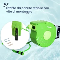 Outsunny Avvolgitubo a Parete Bloccabile e Retraibile in Plastica con Rotazione 180°, 35.5x11.5x27.5 cm, Verde(m-6)
