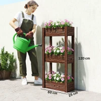 Outsunny 3-Tier Wooden Raised Planter, Raised Garden Bed on Legs with Drainage Holes and Bed Liner, Elevated Garden Planter(m-3)
