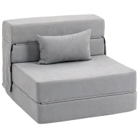 HOMCOM Bodensofa, Polstercouch, in Matratze umwandelbar, Schaumstoff, Kissen, Hellgrau(m-1)